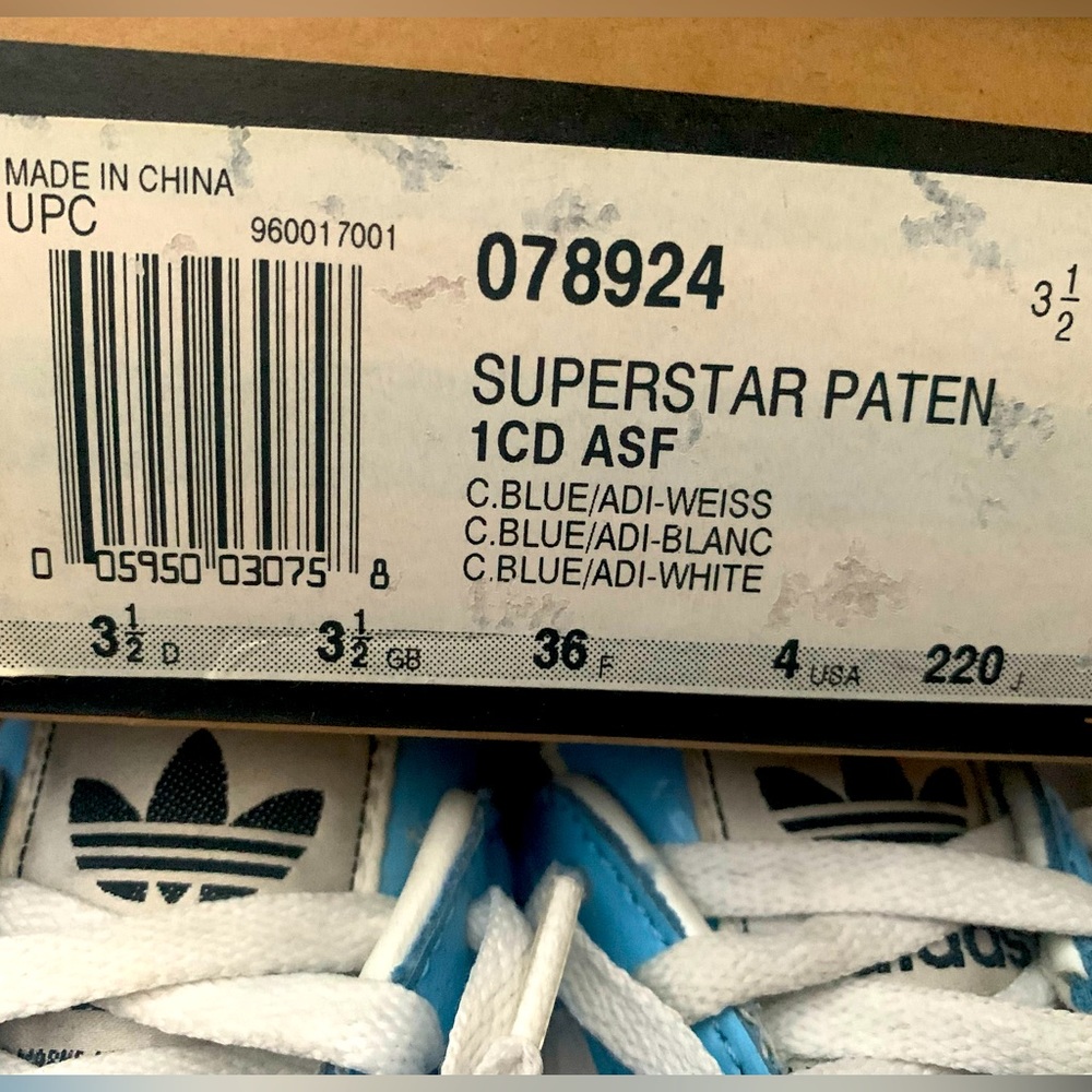 Adidas Superstar Men size 3.5 Vintage Look - Light Blue and White - Picture 5 of 6